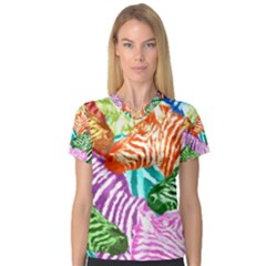 Zebra Colorful Abstract Collage Women s V-neck Sport Mesh Tee