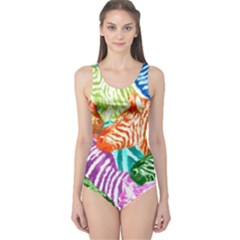 Zebra Colorful Abstract Collage One Piece Swimsuit by Amaryn4rt