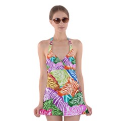 Zebra Colorful Abstract Collage Halter Swimsuit Dress by Amaryn4rt