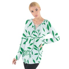 Leaves Foliage Green Wallpaper Women s Tie Up Tee