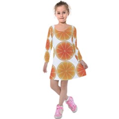 Orange Discs Orange Slices Fruit Kids  Long Sleeve Velvet Dress by Amaryn4rt