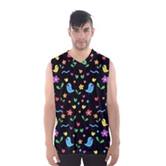 Cute Birds And Flowers Pattern - Black Men s Basketball Tank Top by Valentinaart