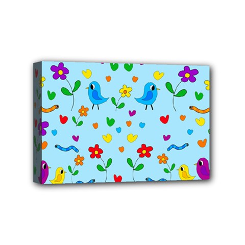 Blue Cute Birds And Flowers  Mini Canvas 6  X 4  by Valentinaart