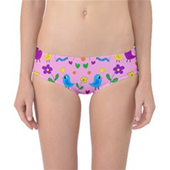 Pink Cute Birds And Flowers Pattern Classic Bikini Bottoms by Valentinaart