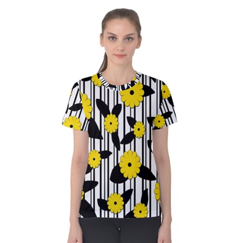 Yellow Floral Pattern Women s Cotton Tee by Valentinaart