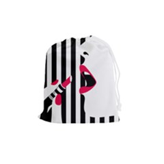 Lipstick Face Girl Drawstring Pouches (Medium) 