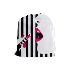 Lipstick Face Girl Drawstring Pouches (Large) 