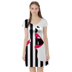 Lipstick Face Girl Short Sleeve Skater Dress