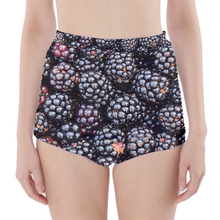Blackberries Background Black Dark High-Waisted Bikini Bottoms