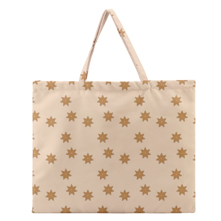 Pattern Gingerbread Star Zipper Large Tote Bag