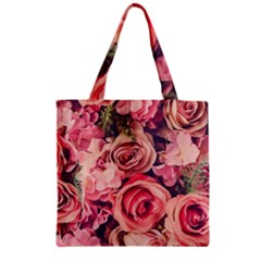 Beautiful Pink Roses Zipper Grocery Tote Bag by Brittlevirginclothing