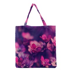 Blurry Violet Flowers Grocery Tote Bag by Brittlevirginclothing