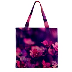 Blurry Violet Flowers Zipper Grocery Tote Bag by Brittlevirginclothing