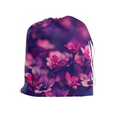 Blurry Violet Flowers Drawstring Pouches (extra Large) by Brittlevirginclothing