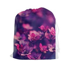 Blurry Violet Flowers Drawstring Pouches (xxl) by Brittlevirginclothing