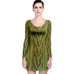 Green Cables Long Sleeve Velvet Bodycon Dress by DeneWestUK