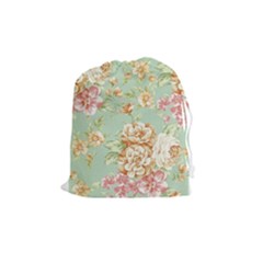 Vintage Pastel Flowers Drawstring Pouches (medium)  by Brittlevirginclothing