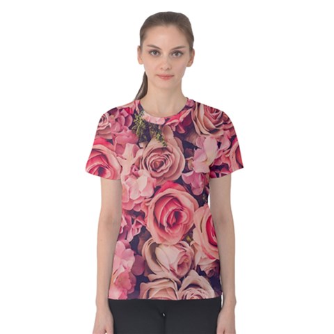 Beautiful Pink Roses  Women s Cotton Tee by Brittlevirginclothing