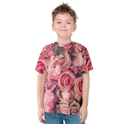 Beautiful Pink Roses  Kids  Cotton Tee by Brittlevirginclothing