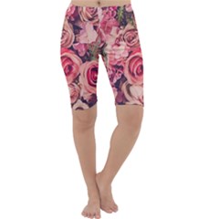 Beautiful Pink Roses  Cropped Leggings  by Brittlevirginclothing