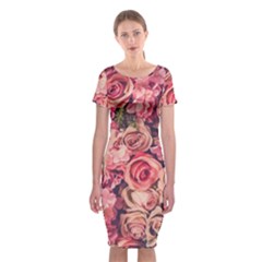 Beautiful Pink Roses  Classic Short Sleeve Midi Dress by Brittlevirginclothing