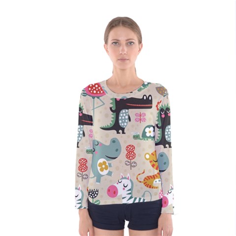 Cute Cartoon Animals Women s Long Sleeve Tee by Brittlevirginclothing