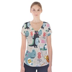 Cute Cartoon Animals Short Sleeve Front Detail Top by Brittlevirginclothing