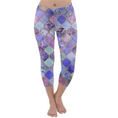 Blue Moroccan Mosaic Capri Winter Leggings  by Brittlevirginclothing