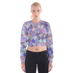 Blue Moroccan Mosaic Women s Cropped Sweatshirt by Brittlevirginclothing