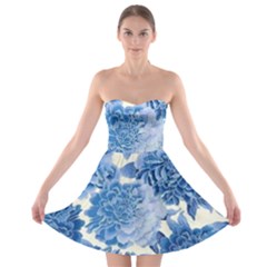 Blue Flowers Strapless Bra Top Dress by Brittlevirginclothing