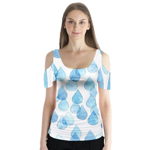 Rain Drops Butterfly Sleeve Cutout Tee  by Brittlevirginclothing