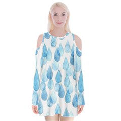 Rain Drops Velvet Long Sleeve Shoulder Cutout Dress by Brittlevirginclothing