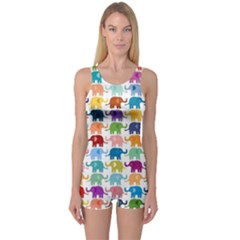 Colorful Small Elephants One Piece Boyleg Swimsuit