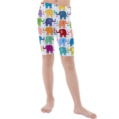 Colorful Small Elephants Kids  Mid Length Swim Shorts by Brittlevirginclothing