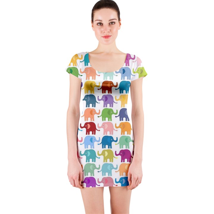 Colorful small elephants Short Sleeve Bodycon Dress