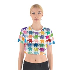 Colorful Small Elephants Cotton Crop Top by Brittlevirginclothing
