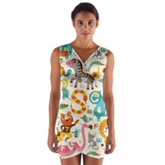 Cute Cartoon Animals Wrap Front Bodycon Dress by Brittlevirginclothing