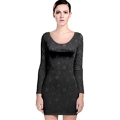 Dark Silvered Flower Long Sleeve Velvet Bodycon Dress