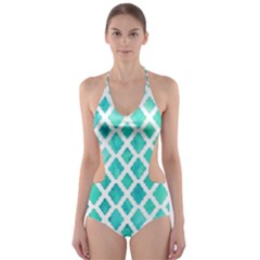 Blue Mosaic Cut-out One Piece Swimsuit by Brittlevirginclothing