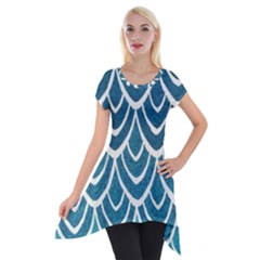 Blue Scale  Short Sleeve Side Drop Tunic by Brittlevirginclothing