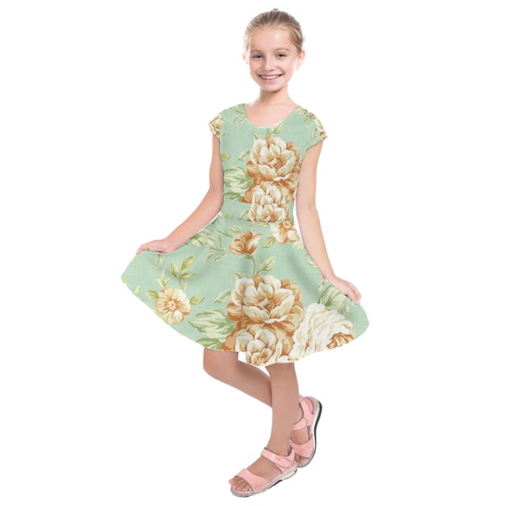 Vintage pastel flowers Kids  Short Sleeve Dress