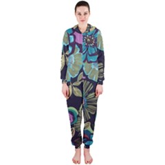 Dark Colored Lila Flowers Hooded Jumpsuit (ladies) 