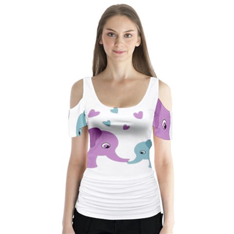 Elephant Love Butterfly Sleeve Cutout Tee  by Valentinaart