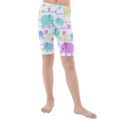 Elephant pastel pattern Kids  Mid Length Swim Shorts