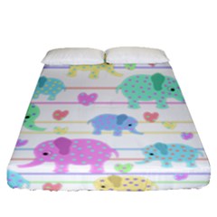 Elephant pastel pattern Fitted Sheet (Queen Size)