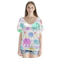 Elephant pastel pattern Flutter Sleeve Top