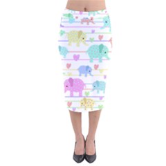 Elephant pastel pattern Velvet Midi Pencil Skirt