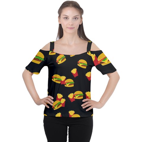 Hamburgers And French Fries Pattern Women s Cutout Shoulder Tee by Valentinaart