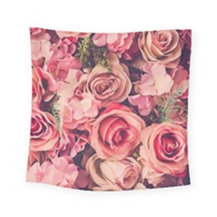 Beautiful Pink Roses Square Tapestry (small) by Brittlevirginclothing