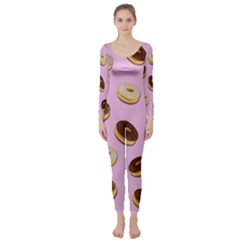 Donuts Pattern - Pink Long Sleeve Catsuit by Valentinaart